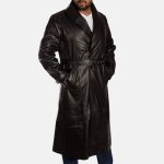 Men's Hooligan Black Leather Trench Coat