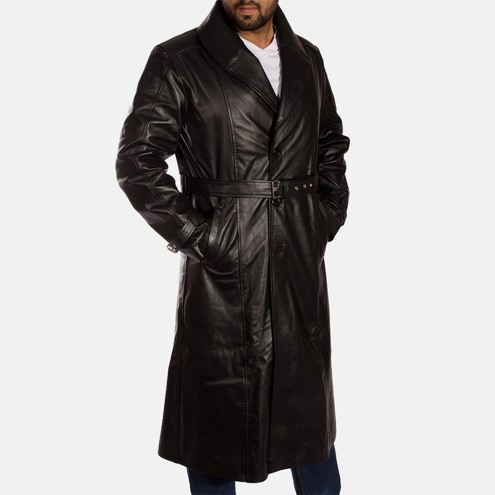 Men's Hooligan Black Leather Trench Coat