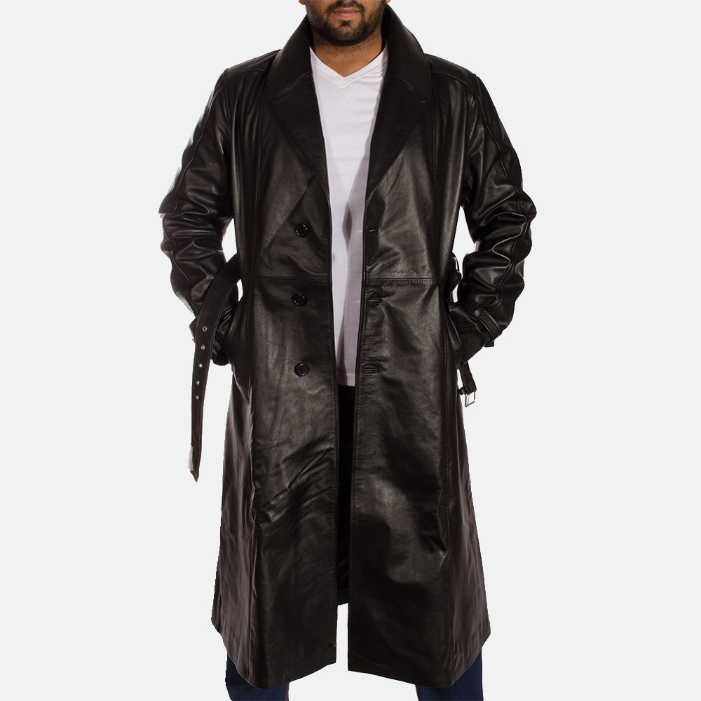 Men's Hooligan Black Leather Trench Coat