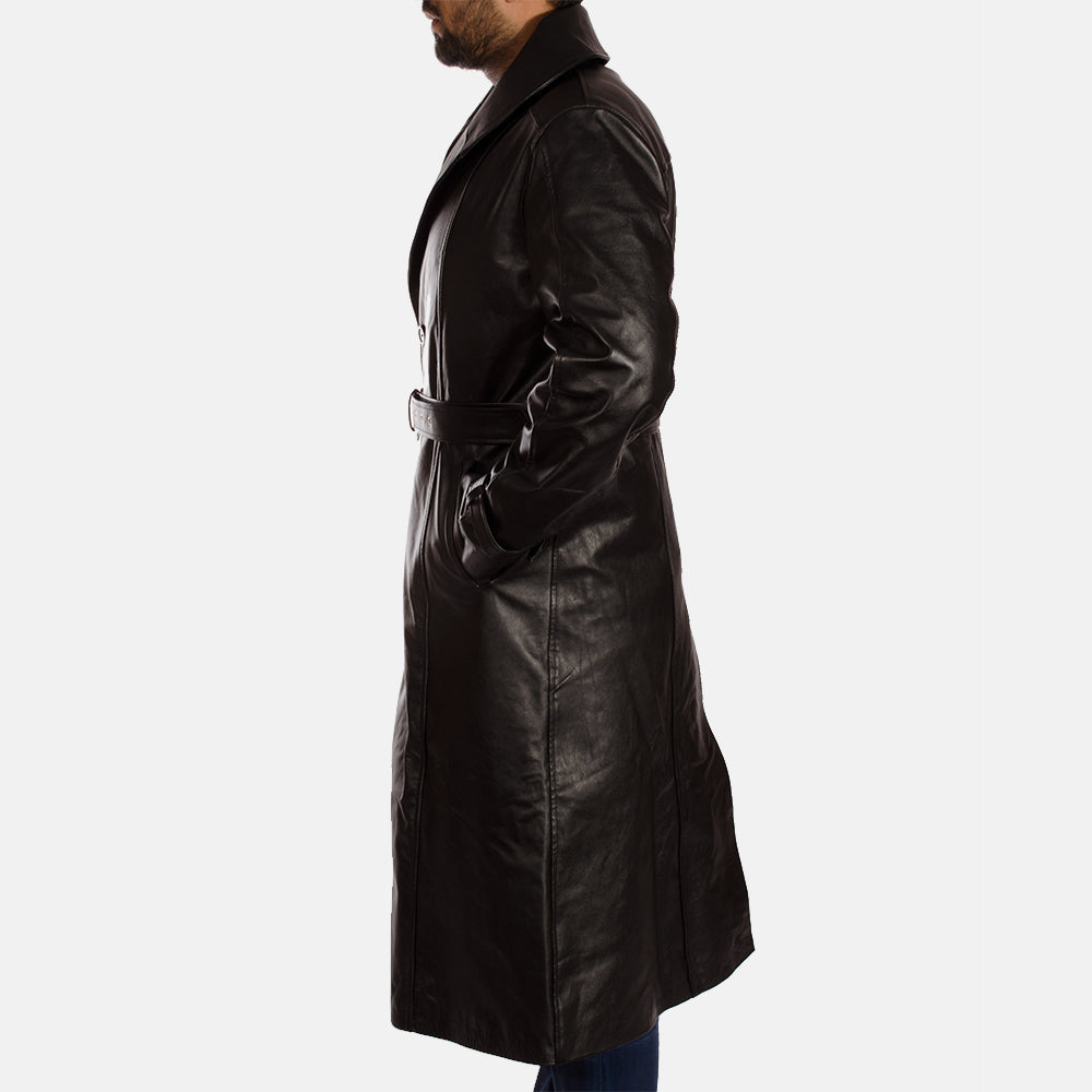 Men's Hooligan Black Leather Trench Coat