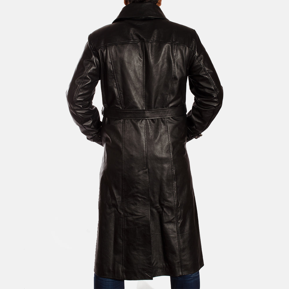 Men's Hooligan Black Leather Trench Coat