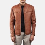Men's Ionic Tan Brown Leather Biker Jacket