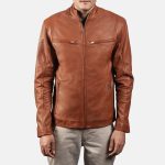 Men's Ionic Tan Brown Leather Biker Jacket