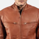 Men's Ionic Tan Brown Leather Biker Jacket