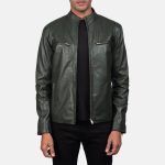 Men's Ionic Green Leather Biker Jacket