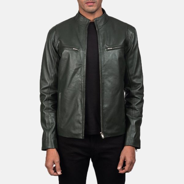 Men's Ionic Green Leather Biker Jacket