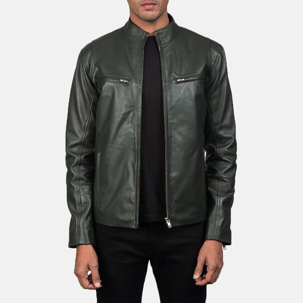 Men's Ionic Green Leather Biker Jacket