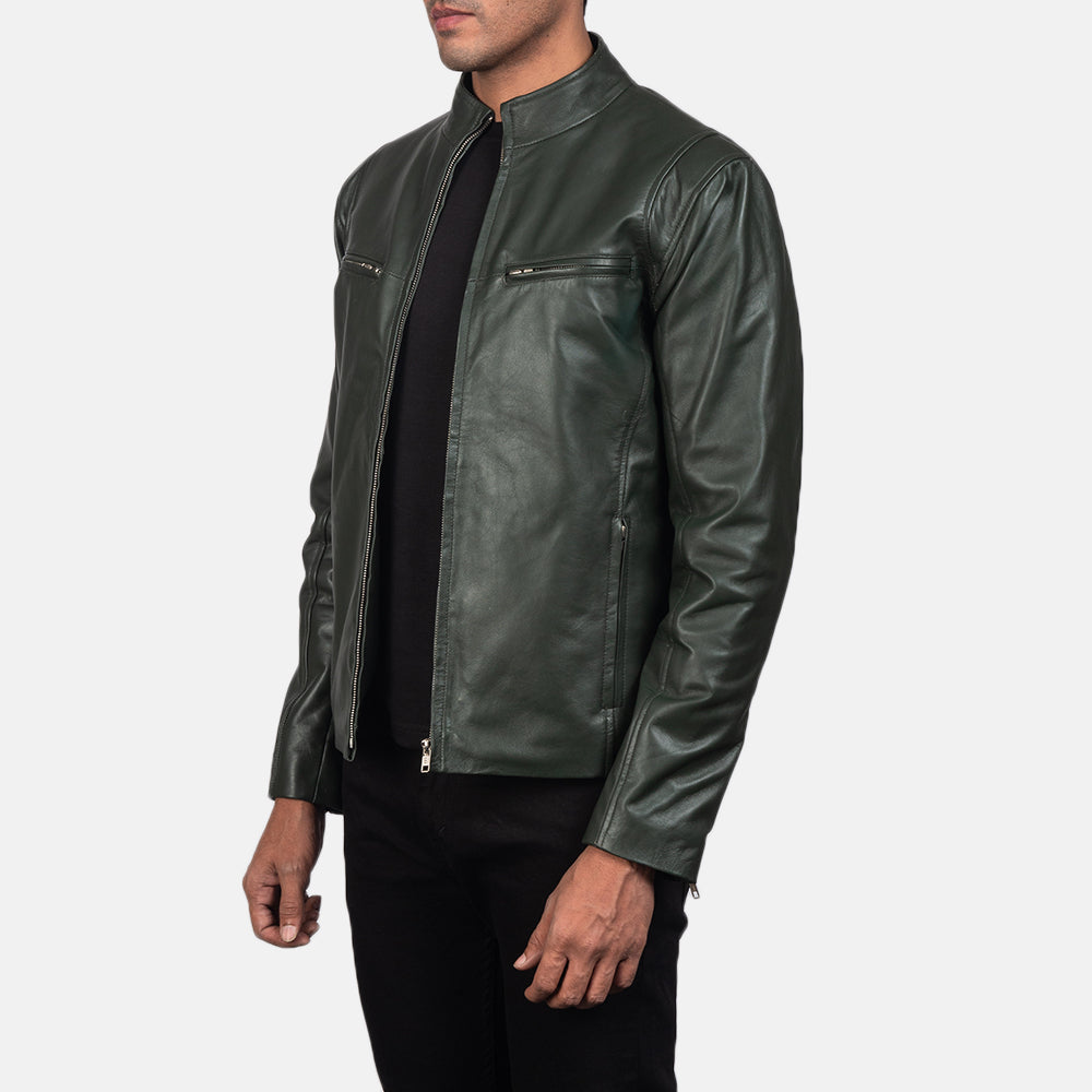 Men's Ionic Green Leather Biker Jacket