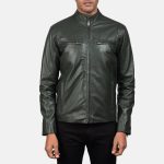 Men's Ionic Green Leather Biker Jacket