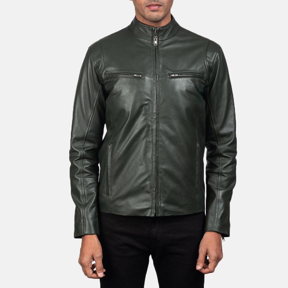 Men's Ionic Green Leather Biker Jacket