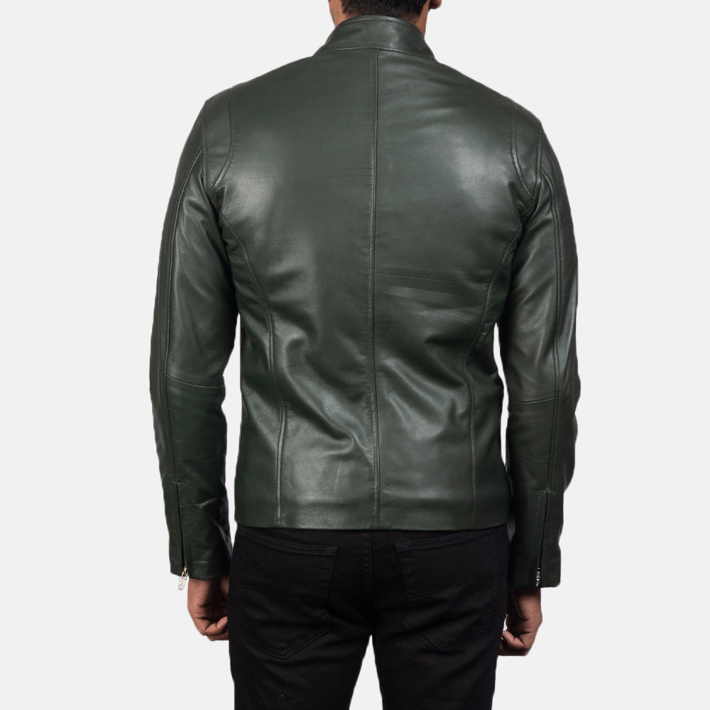 Men's Ionic Green Leather Biker Jacket