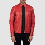 Men's Ionic Red Leather Biker Jacket