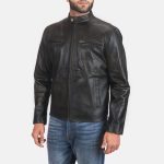 Men's Rustic Black Leather Biker Jacket