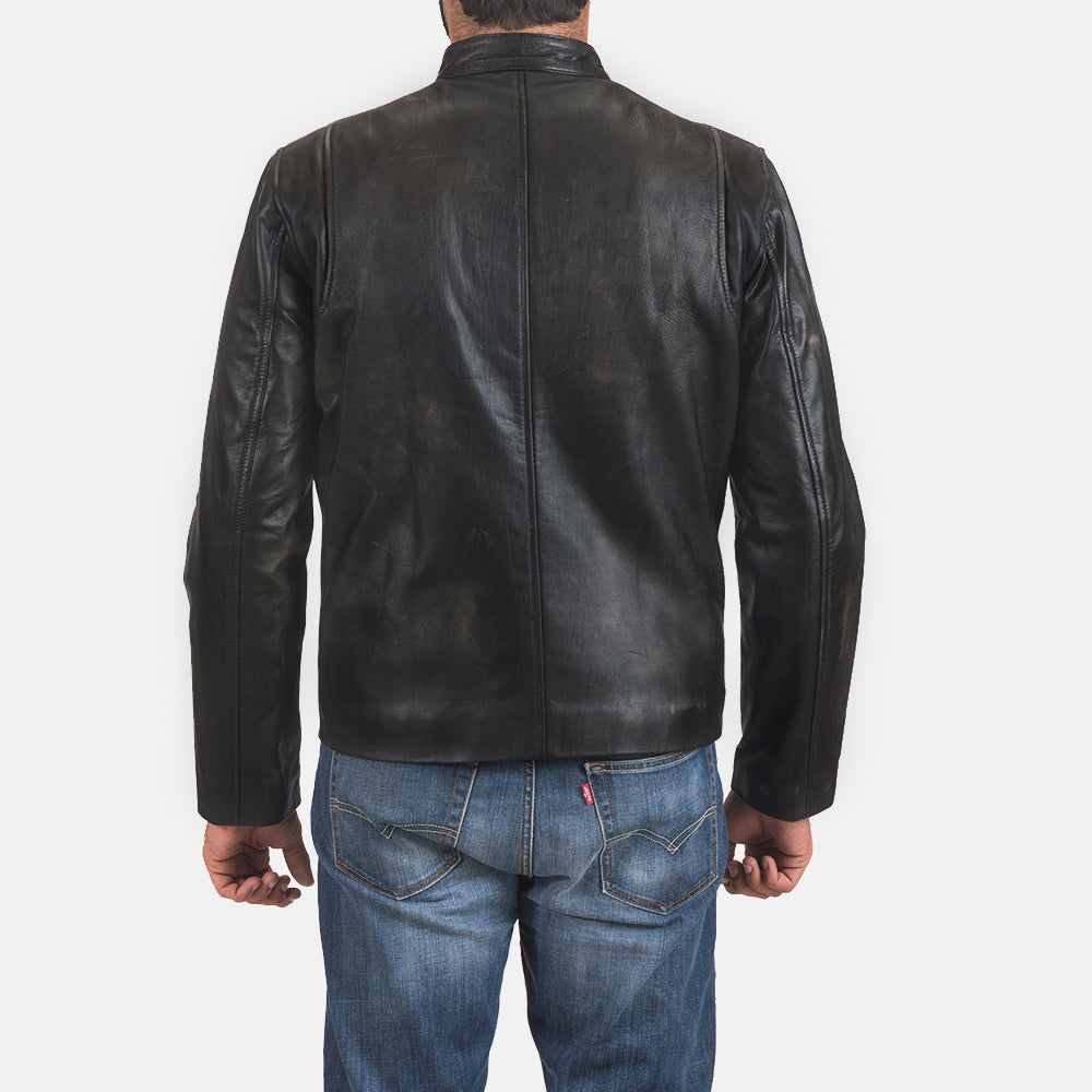 Men's Rustic Black Leather Biker Jacket
