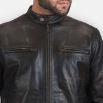 Men's Rustic Black Leather Biker Jacket