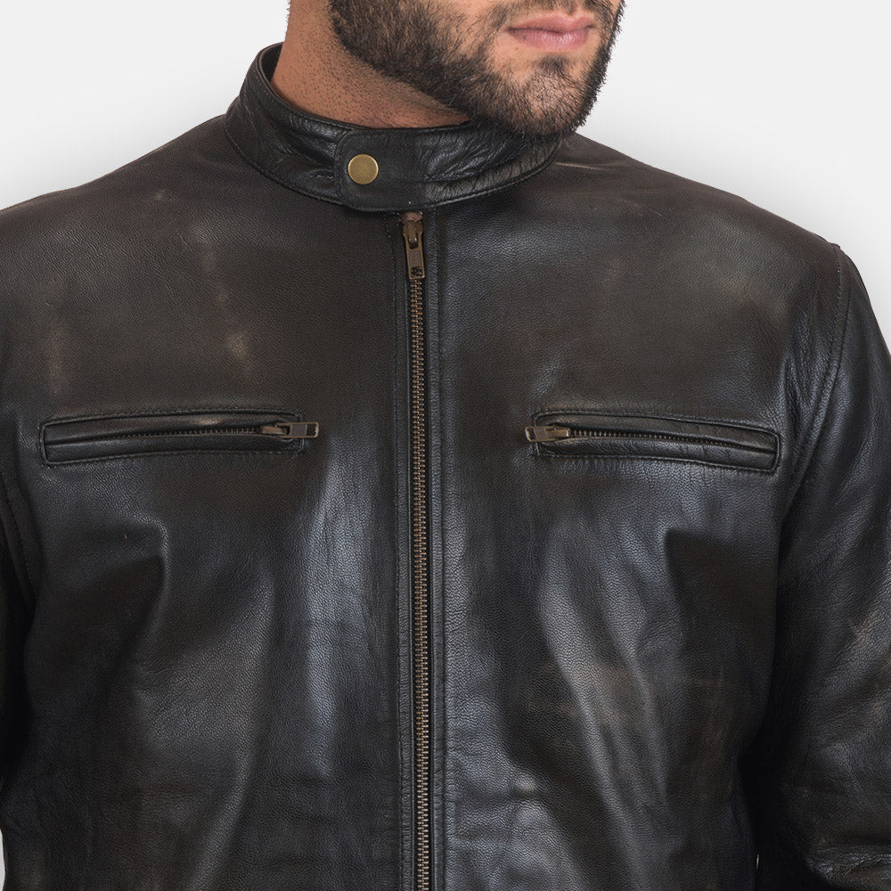 Men's Rustic Black Leather Biker Jacket