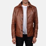 Men's Waffle Brown Leather Jacket