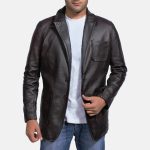Men's Wine Black Italian Style Leather Blazer