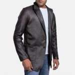 Men's Wine Black Italian Style Leather Blazer
