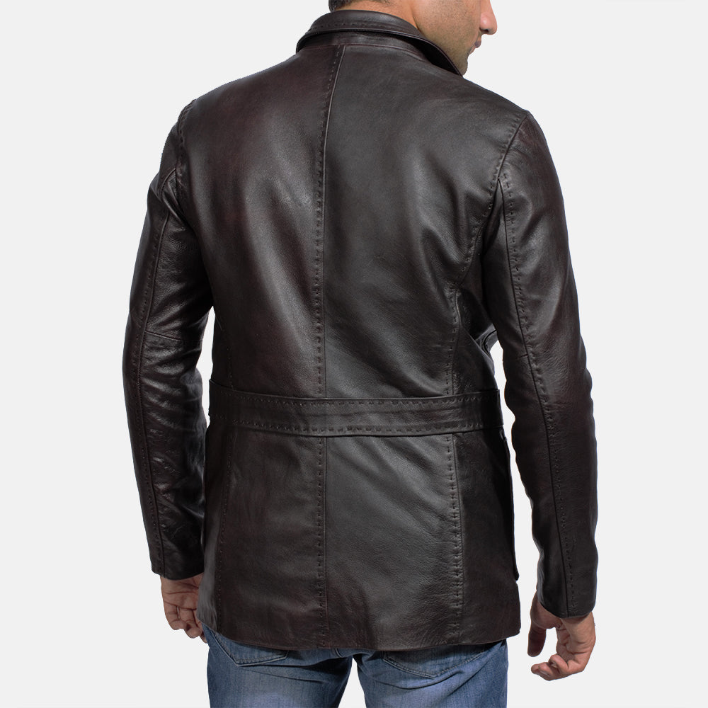 Men's Wine Black Italian Style Leather Blazer
