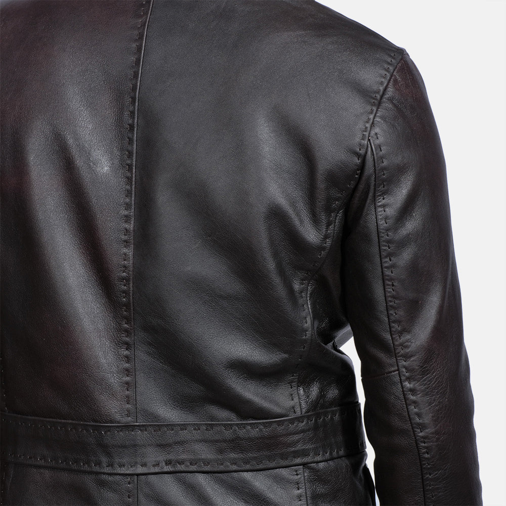 Men's Wine Black Italian Style Leather Blazer