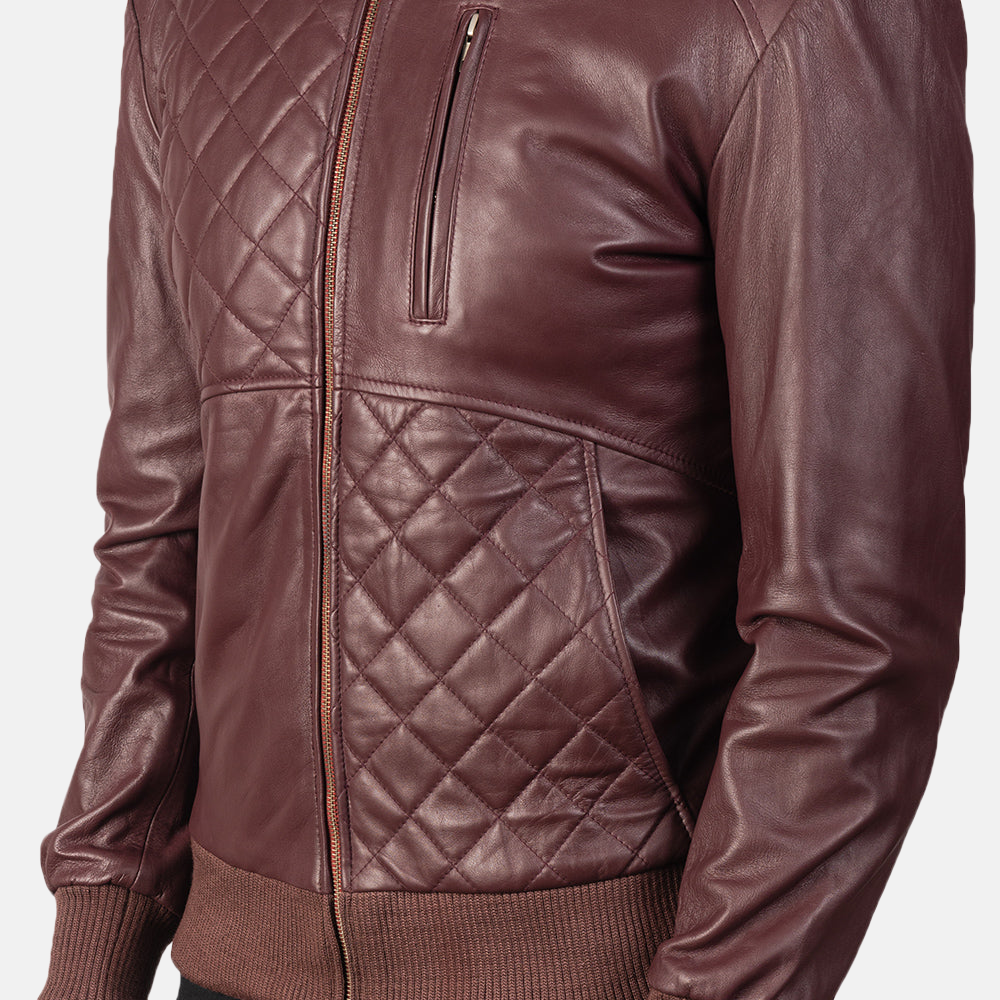 Men's Moda Maroon Leather Bomber Jacket