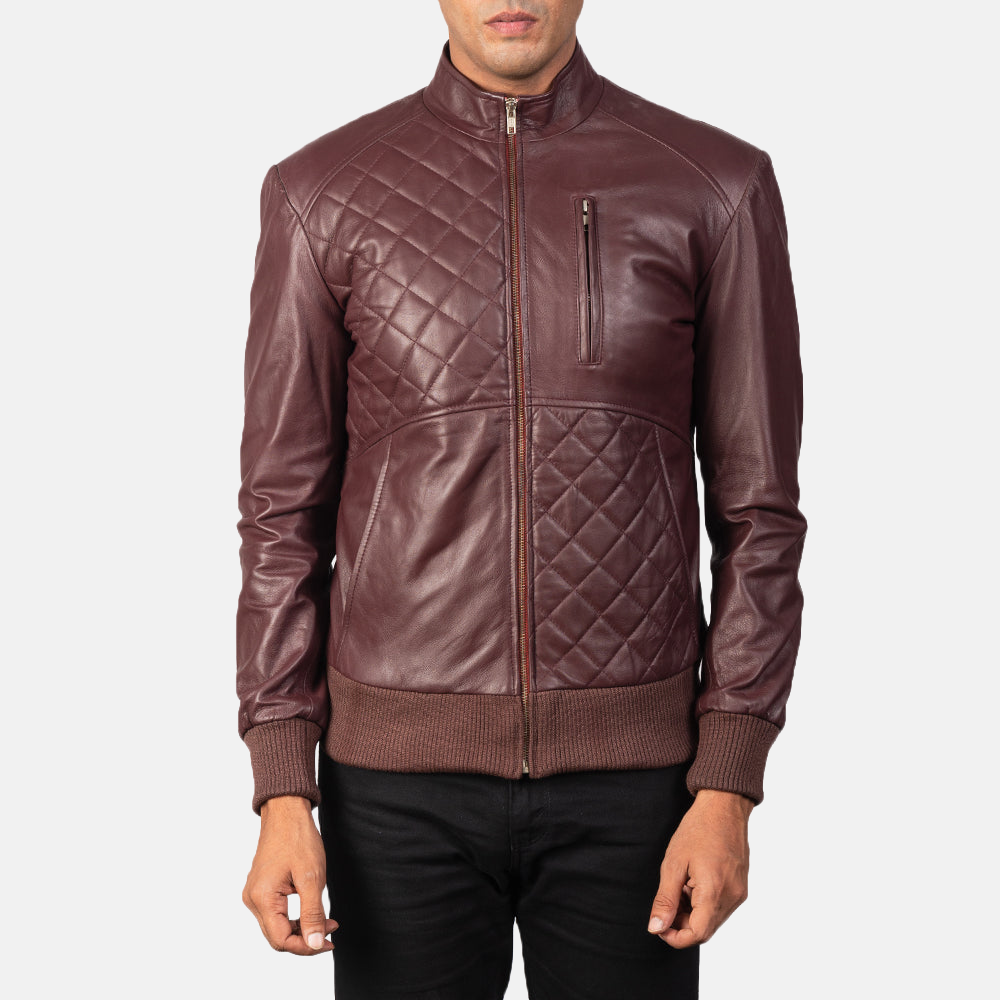 Men's Moda Maroon Leather Bomber Jacket