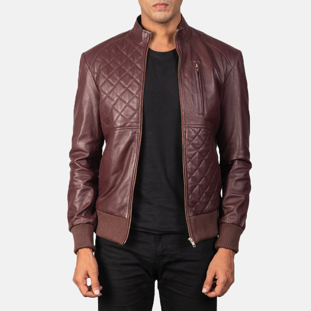 Men's Moda Maroon Leather Bomber Jacket