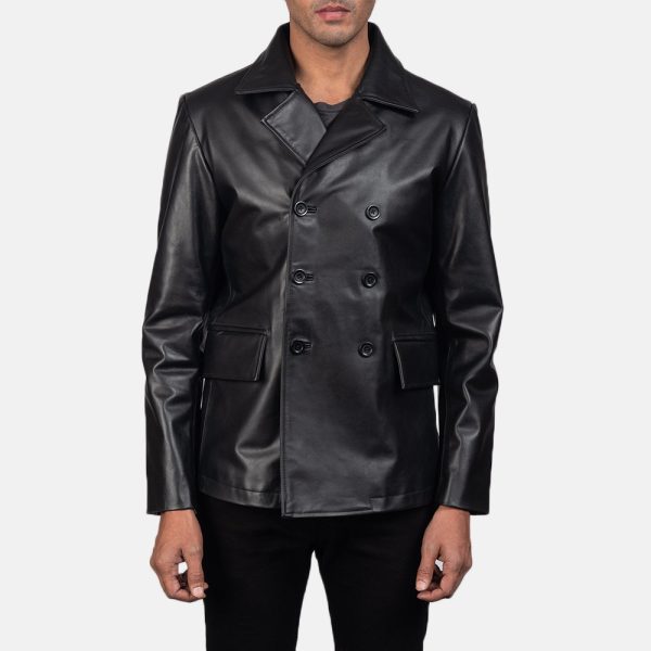 Men's Mr. Bailey Black Leather Naval Double Breasted Jacket