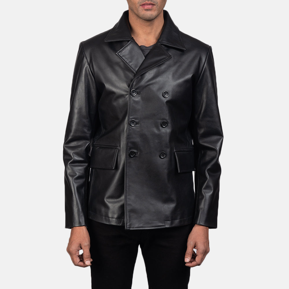 Men's Mr. Bailey Black Leather Naval Double Breasted Jacket