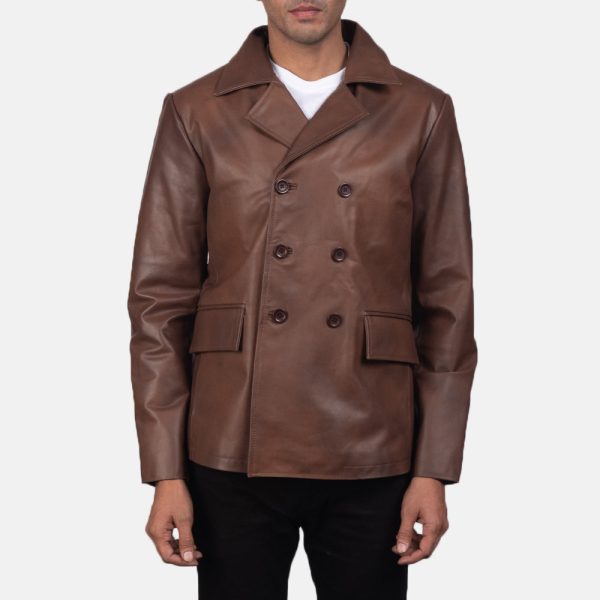 Men's Mr. Bailey Brown Leather Naval Double Breasted Jacket