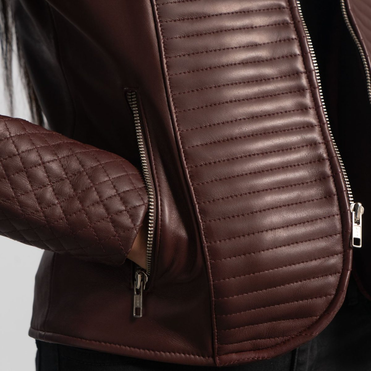 Women's Nexi Quilted Maroon Leather Jacket
