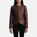 Women's Nexi Quilted Maroon Leather Jacket