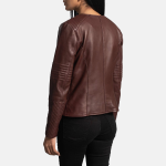 Women's Nexi Quilted Maroon Leather Jacket