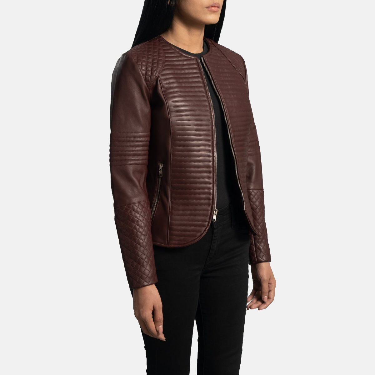 Women's Nexi Quilted Maroon Leather Jacket