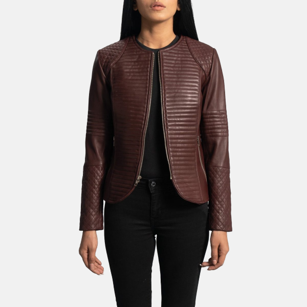 Women's Nexi Quilted Maroon Leather Jacket