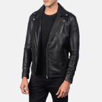 Men's Noah Black Leather Biker Jacket