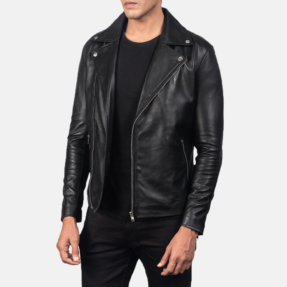 Men's Noah Black Leather Biker Jacket