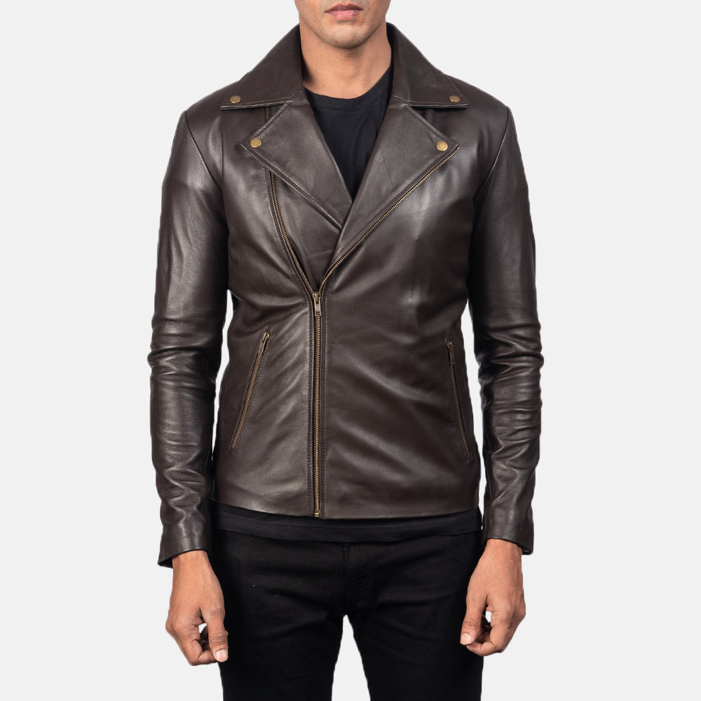 Men's Noah Brown Leather Biker Jacket