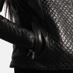 Women's Orient Grain Quilted Black Leather Biker Jacket