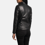 Women's Orient Grain Quilted Black Leather Biker Jacket
