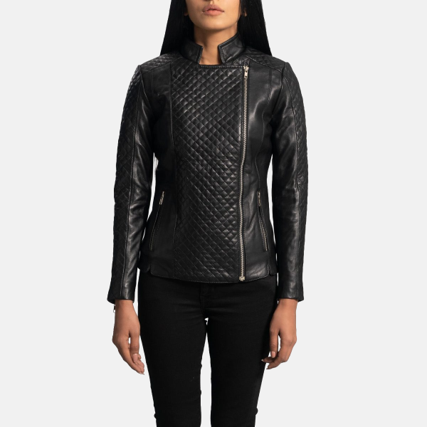 Women's Orient Grain Quilted Black Leather Biker Jacket