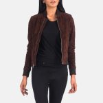 Women's Bliss Brown Suede Leather Bomber Jacket