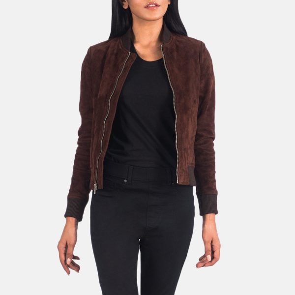 Women's Bliss Brown Suede Leather Bomber Jacket
