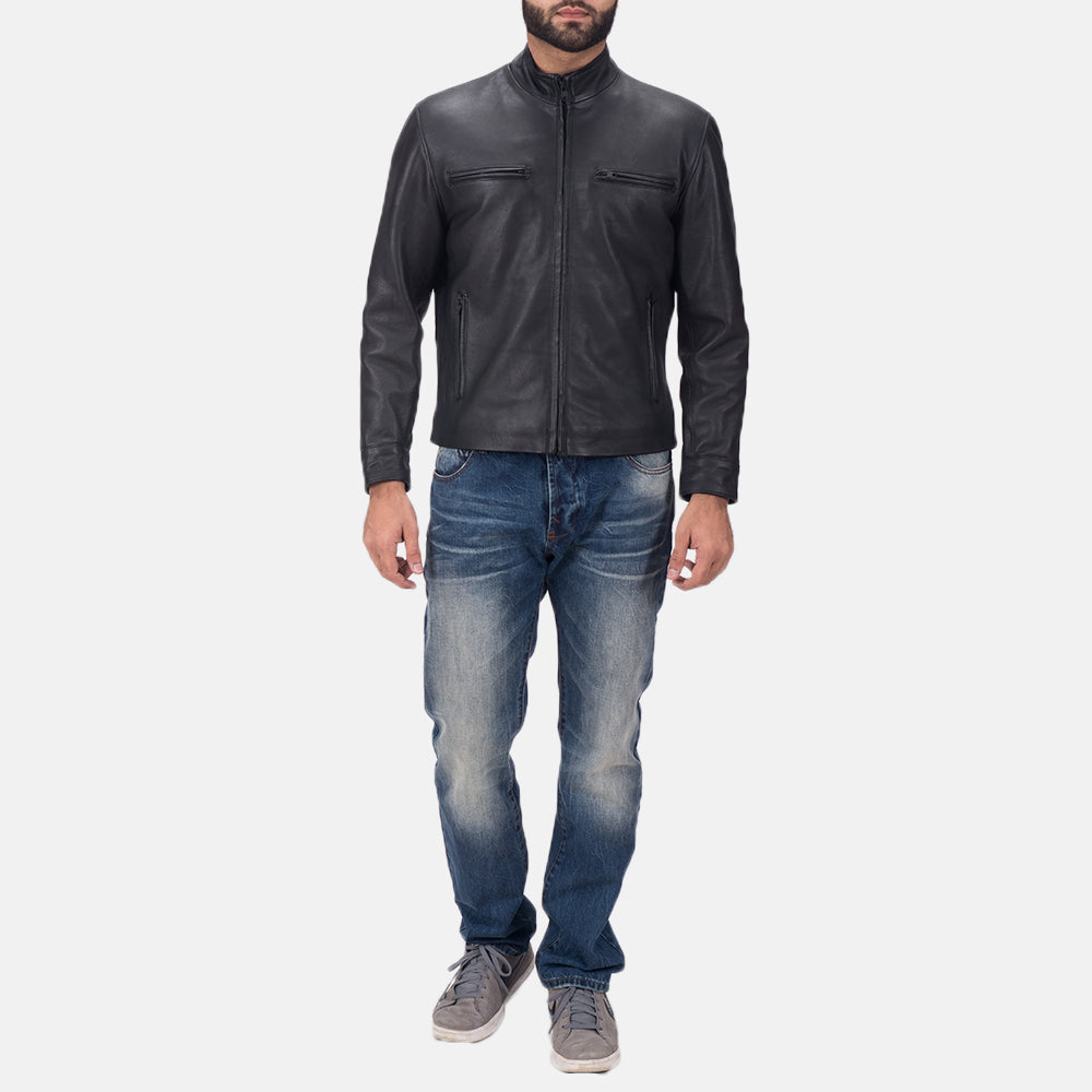 Men's Austere Matte Black Leather Biker Jacket