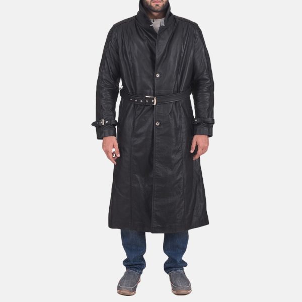 Men's Daniel Black Leather Trench Coat