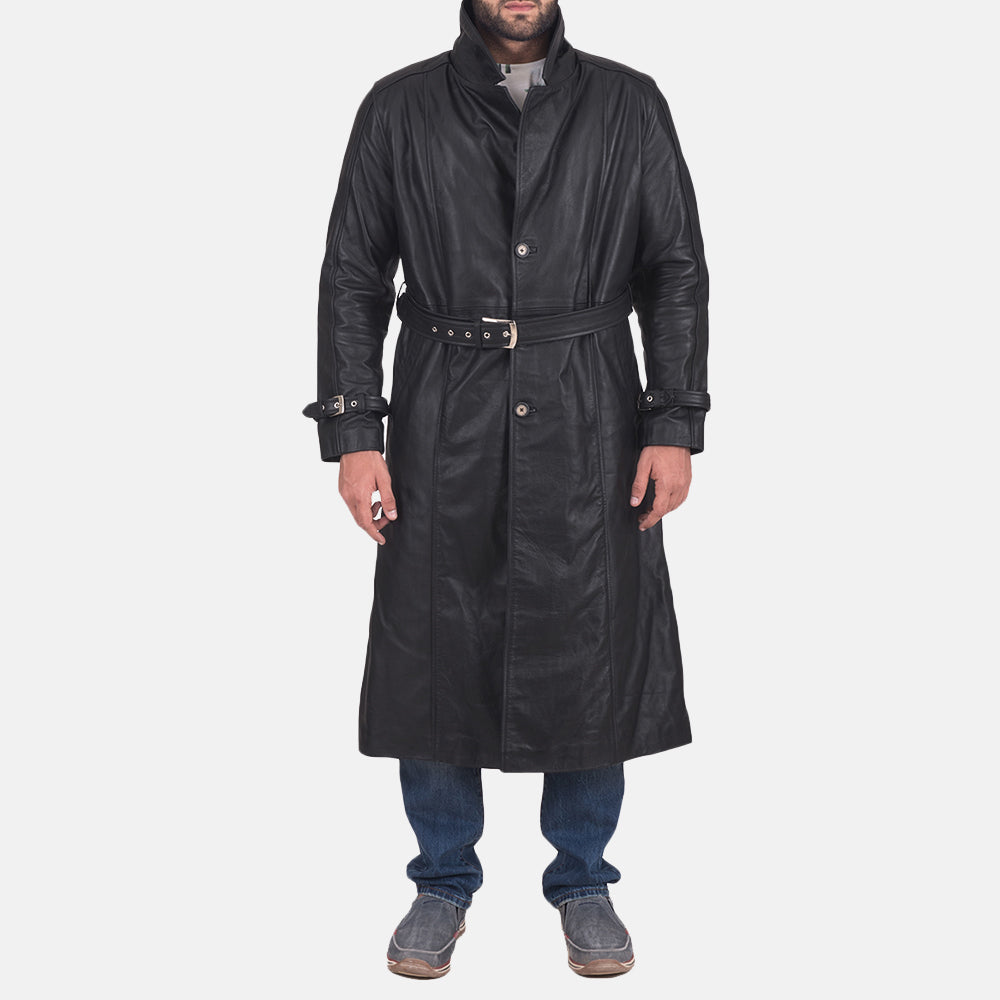 Men's Daniel Black Leather Trench Coat