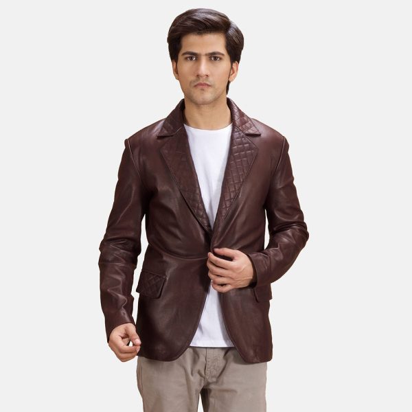 Men's Radaron Quilted Maroon Leather Blazer