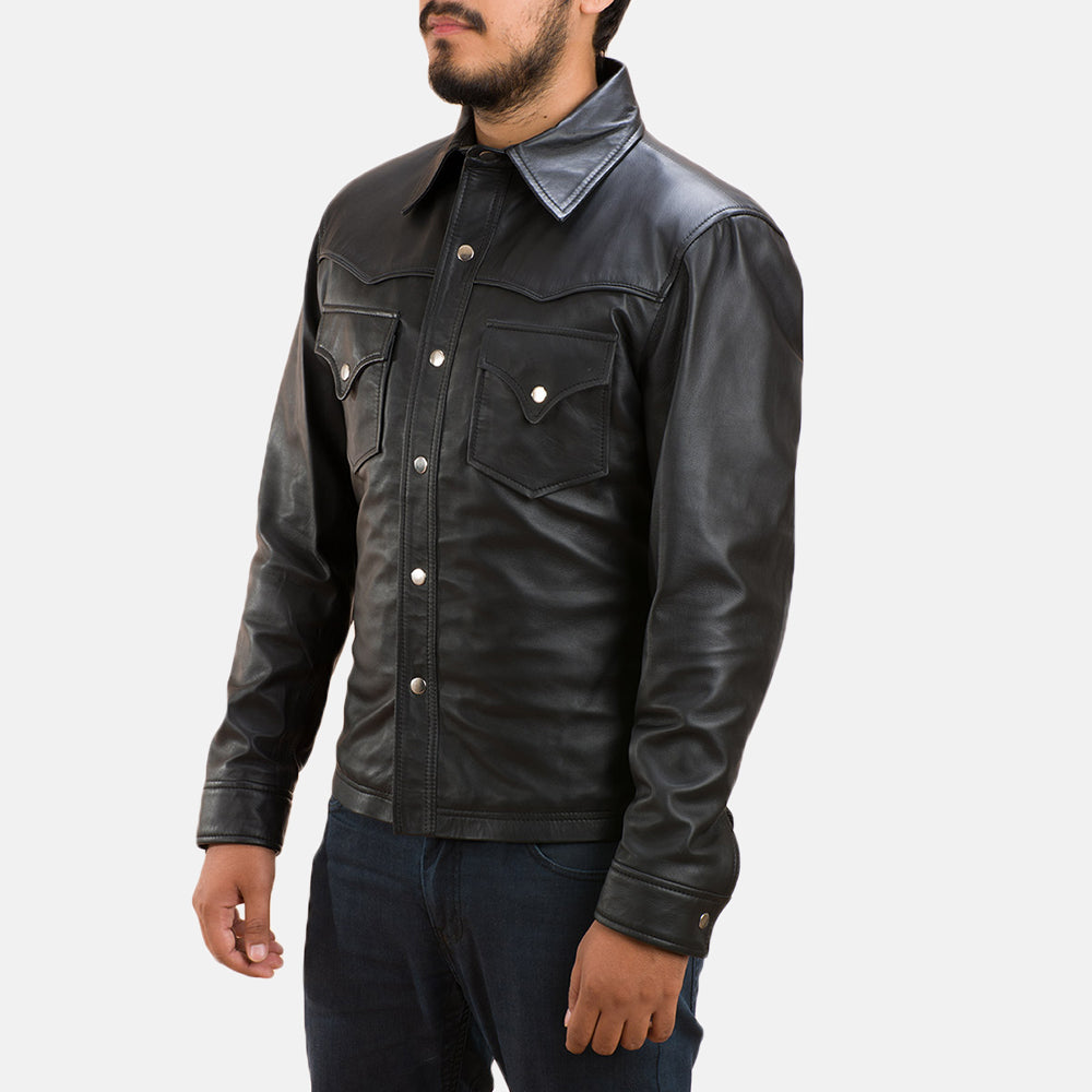 Men's Ranchson Black Leather Shirt Style Jacket