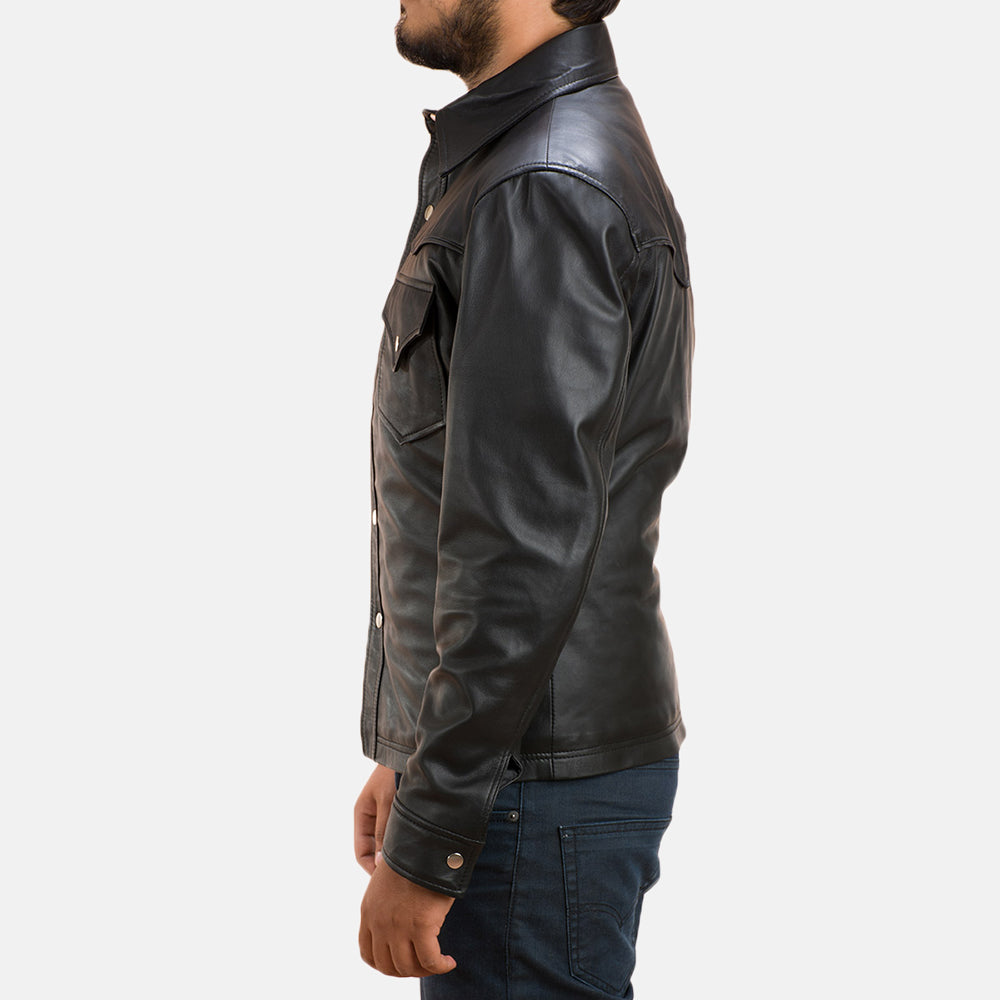 Men's Ranchson Black Leather Shirt Style Jacket